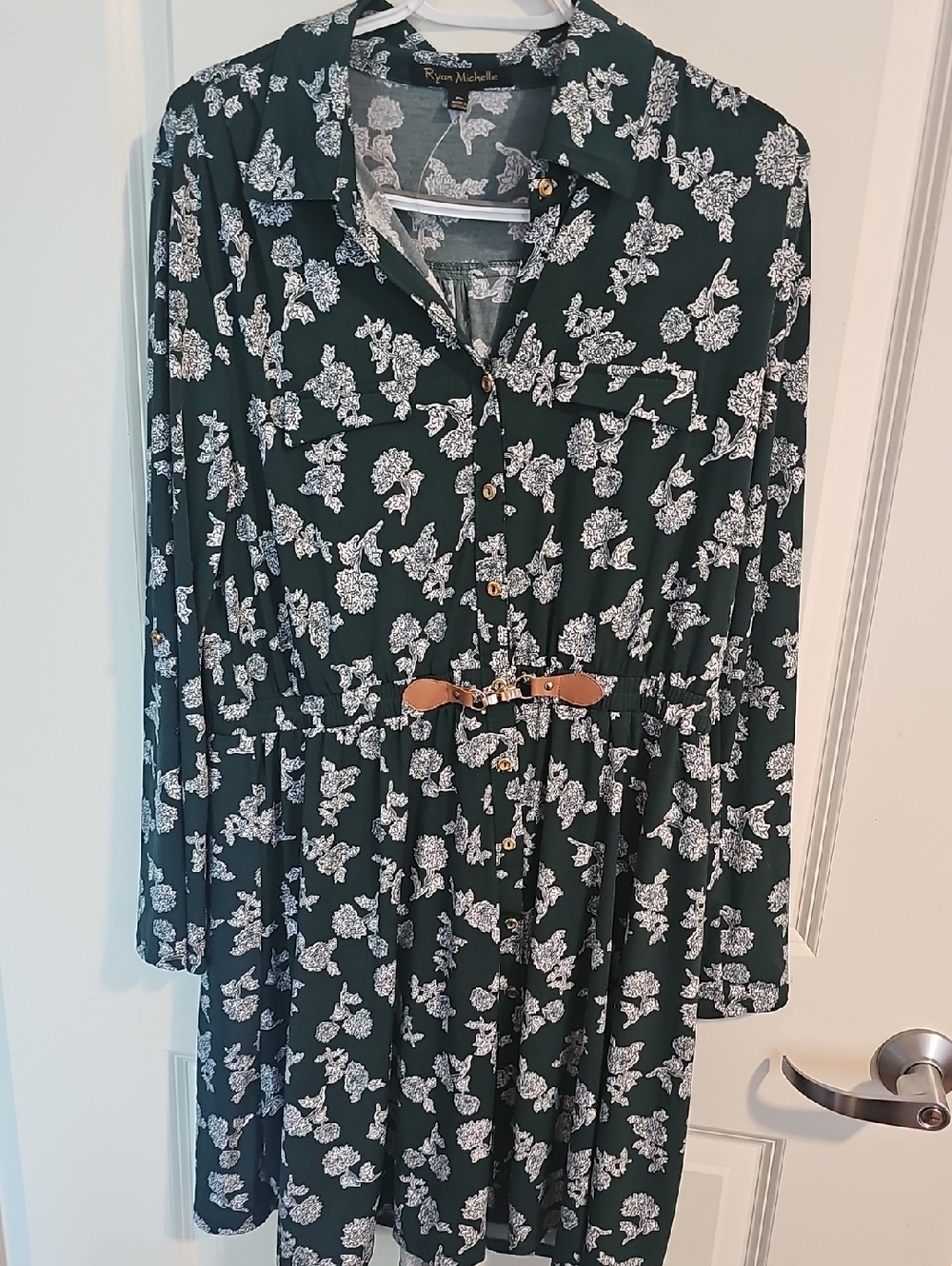 Ryen Michelle Forest Green Floral Shirt Dress